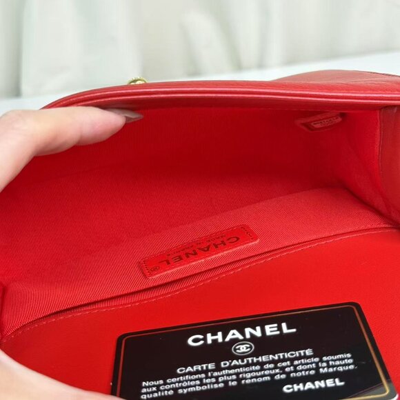 Chanel Red Leather Small Boy Bag Full Set with Gold Chain Strap - Picture 12 of 14